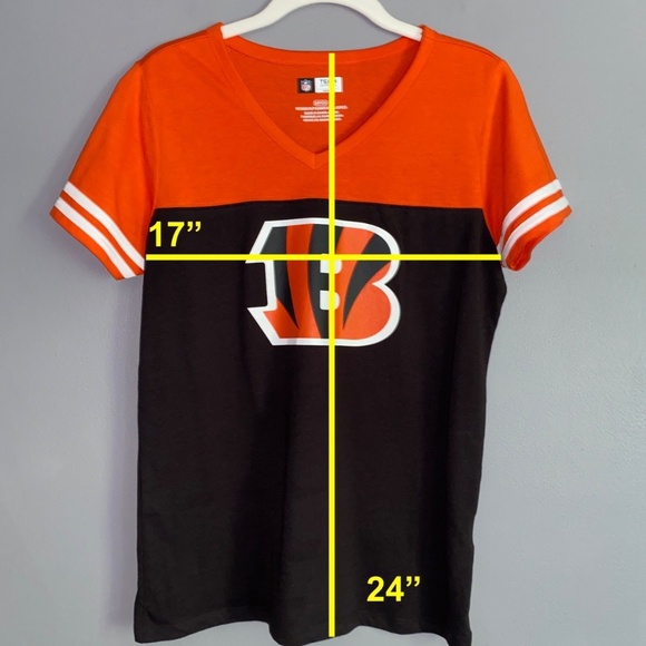 Women's CINCINNATI BENGALS Color Block V-Neck Tee B Logo SMALL - Picture 5 of 5